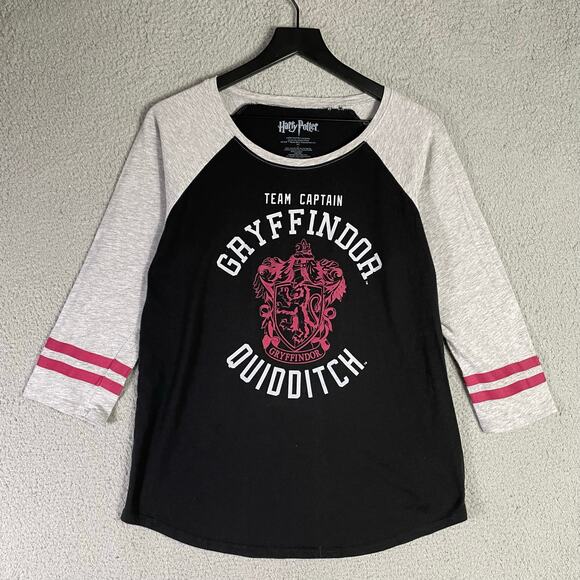 Harry Potter Gryffindor Quidditch Team Captain Shirt Women’s L 3/4 Sleeve Raglan - Picture 1 of 6